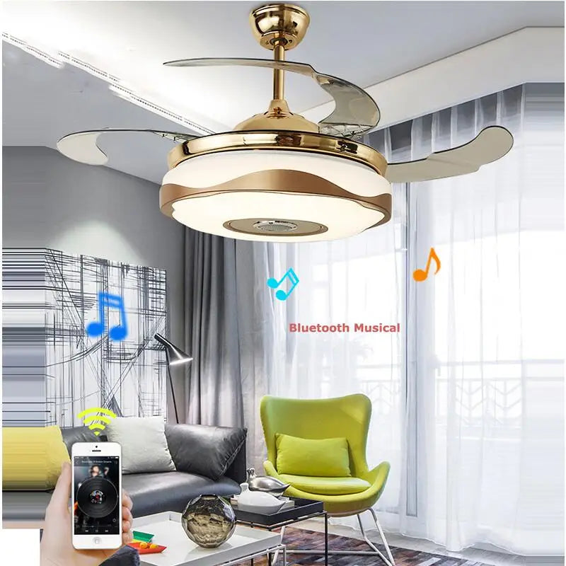 Afralia™ Modern Alloy LED Ceiling Fan with Lights and Bluetooth Music Integration