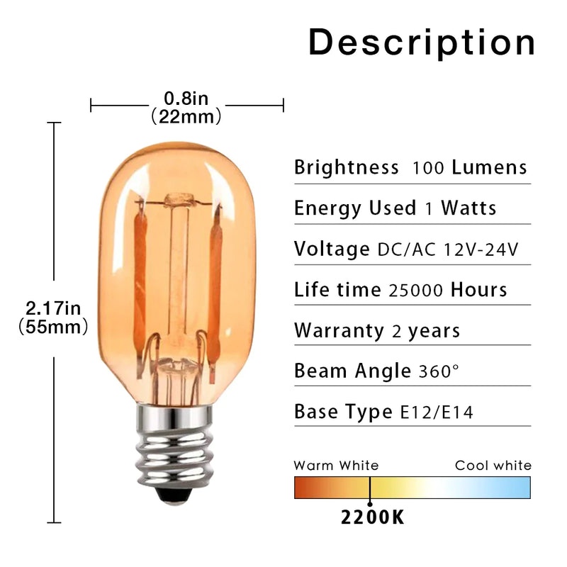 Afralia™ T22 1W LED Filament Vintage Bulb 2200K Tubular Camping Mini Light