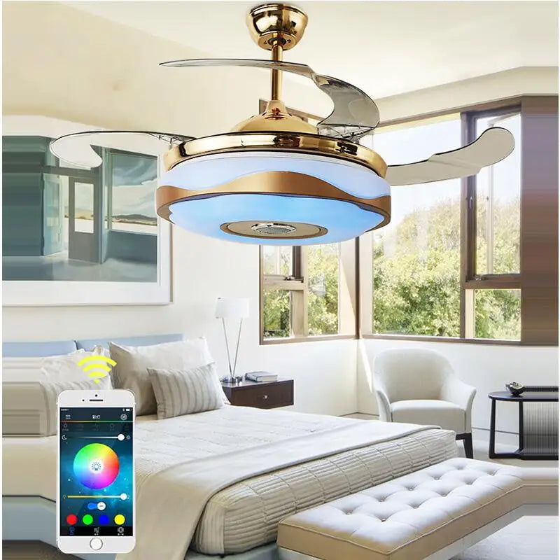 Afralia™ Modern Alloy LED Ceiling Fan with Lights and Bluetooth Music Integration