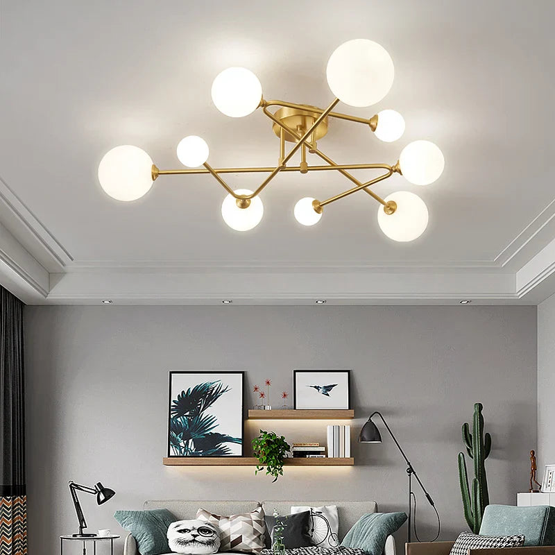 Afralia™ Copper Glass Ball Chandelier: Modern Ceiling Lamp for Living Room, Bedroom & Children's Home