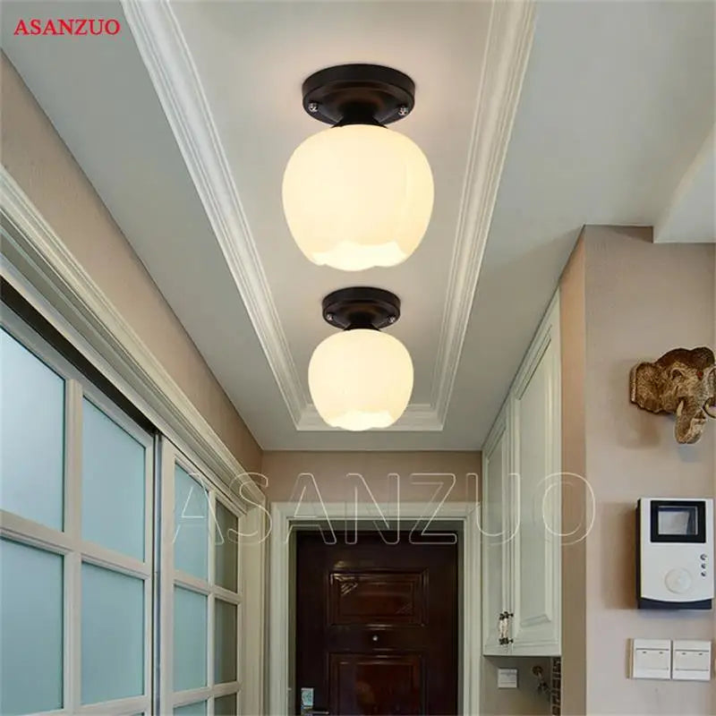 Afralia™ Glass Ceiling Lights for Home, Corridor, Bedroom - Iron Ceiling Lamp