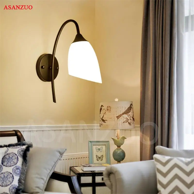 Afralia™ Vintage Loft Retro White Glass Wall Lamp with Iron Sconce and E27/E14/G9 Bulb