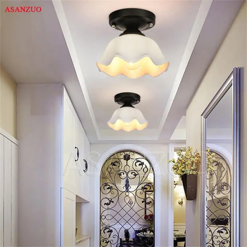 Afralia™ Glass Ceiling Lights for Home, Corridor, Bedroom - Iron Ceiling Lamp