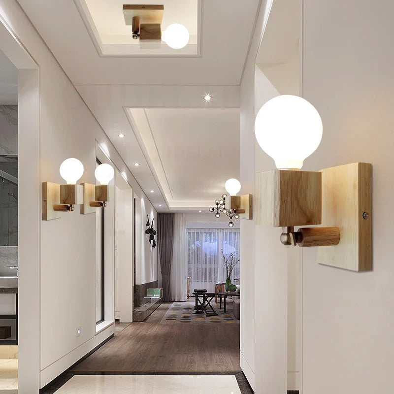 Afralia™ Wood Wall Lamps: Modern, Rotatable E27 Mirror Light for Living Room, Bedroom, Balcony