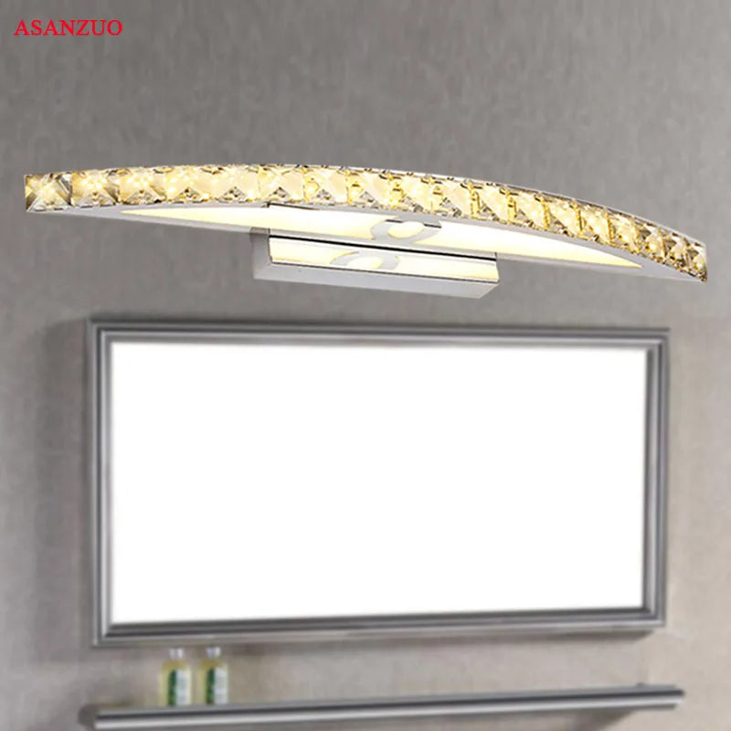 Afralia™ LED Crystal Mirror Light for Bathroom Wall, Stainless Steel, 44cm/54cm