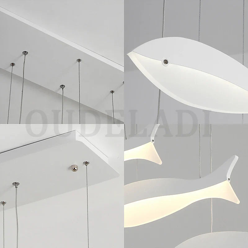 Afralia™ White Acrylic LED Fish Chandelier for Home Ceiling - Modern Pendant Light