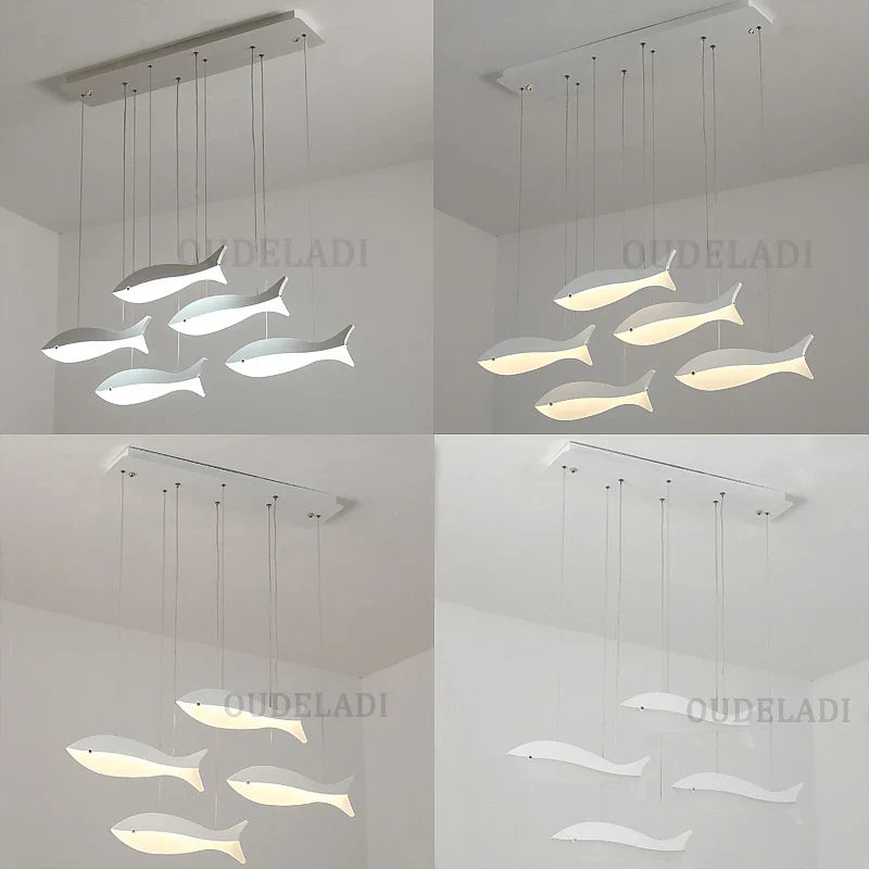 Afralia™ White Acrylic LED Fish Chandelier for Home Ceiling - Modern Pendant Light