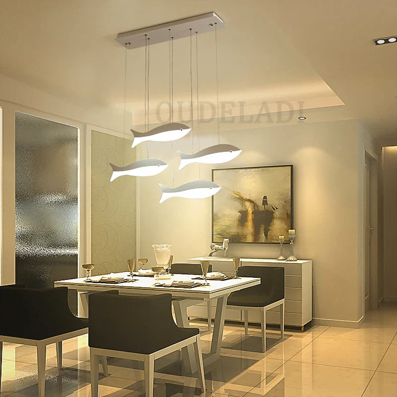 Afralia™ White Acrylic LED Fish Chandelier for Home Ceiling - Modern Pendant Light