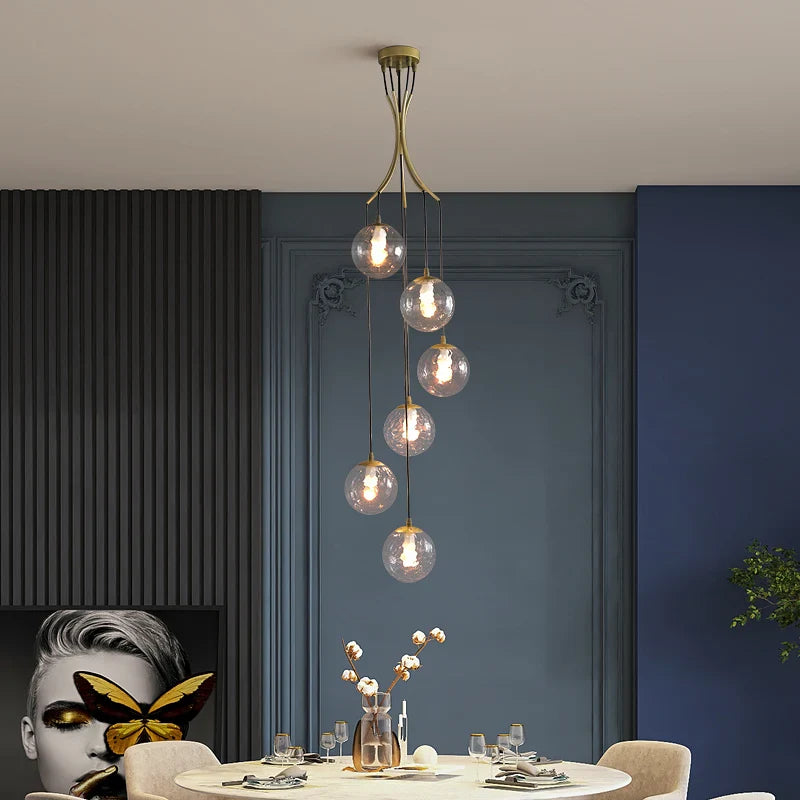 Afralia™ Gold Nordic Pendant Light E27 LED Chandelier for Dining Room, Foyer, Stairs