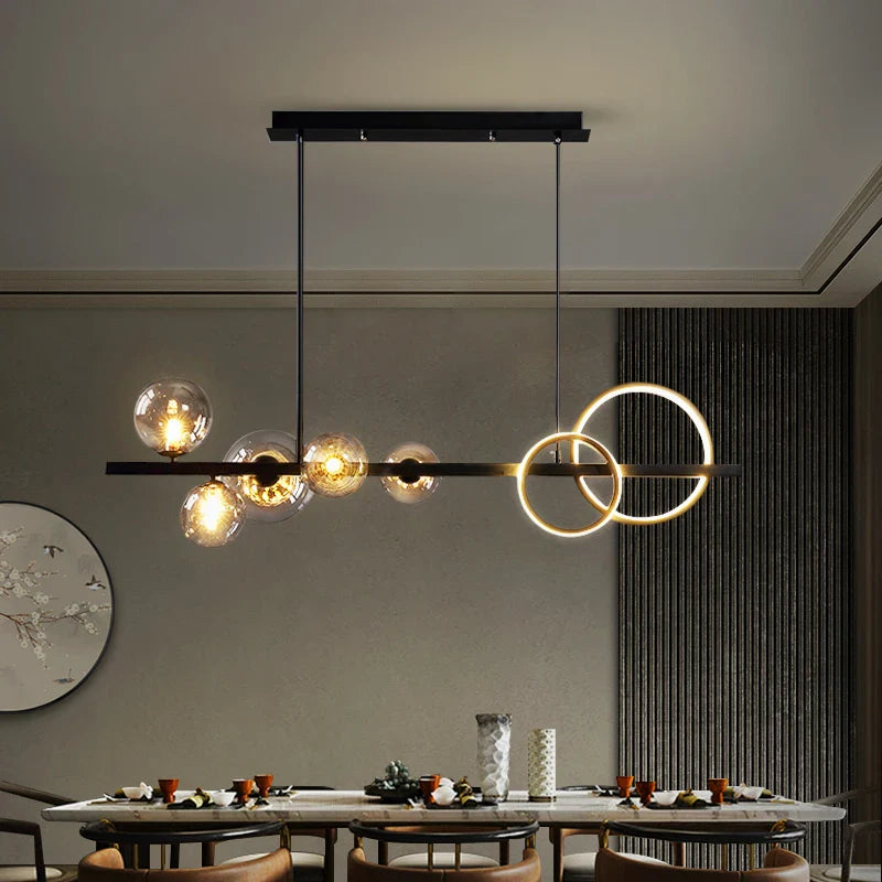 Afralia™ Glass Ball Gold Black LED Chandelier for Kitchen Dining Room Table