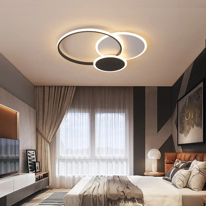 Afralia™ LED Chandelier with Remote for Living Room, Bedroom - Modern White Ceiling Lamp