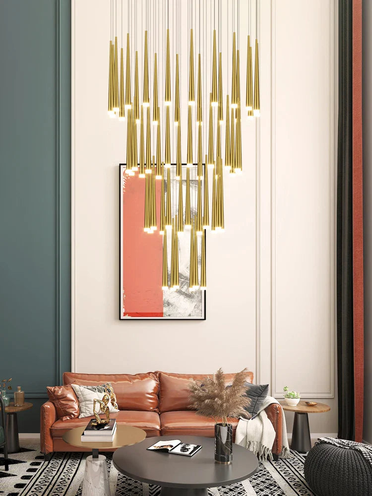 Afralia™ Modern Nordic Golden Chandelier for Living Room High-rise Stairs Rotation