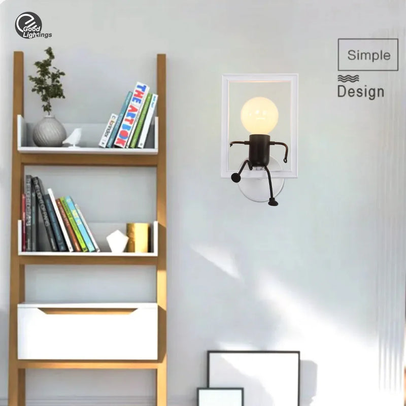 Afralia™ Matchstick Man Cartoon Wall Lamp for Children's Room Decor