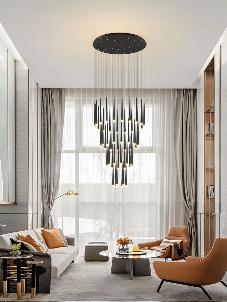 Afralia™ Modern Nordic Golden Chandelier for Living Room High-rise Stairs Rotation