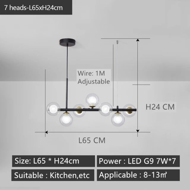 Afralia™ Modern Black Chandelier Glass Lighting for Living Room Dining Table Kitchen Island