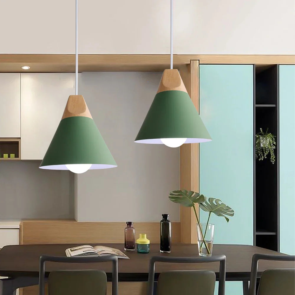 Afralia™ Wood Bar Cafe Pendant Light Chandelier for Living Dining Kitchen Decor