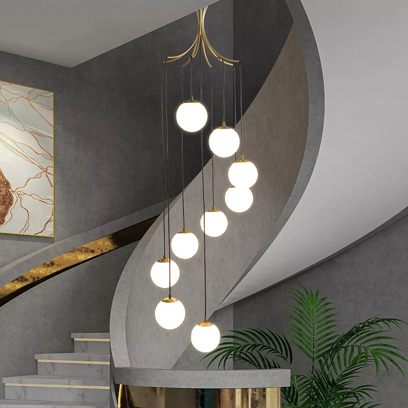 Afralia™ Gold Nordic Pendant Light E27 LED Chandelier for Dining Room, Foyer, Stairs