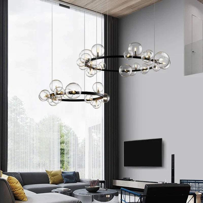 Afralia™ Industrial Glass Pendant Chandelier Kitchen Dining Living Room Lighting