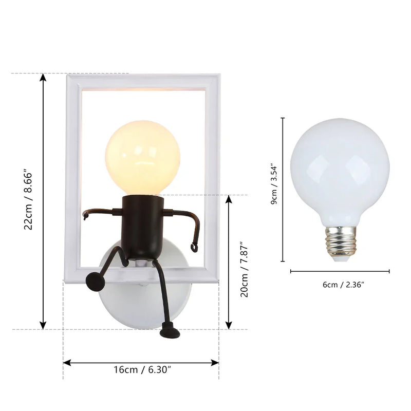 Afralia™ Matchstick Man Cartoon Wall Lamp for Children's Room Decor