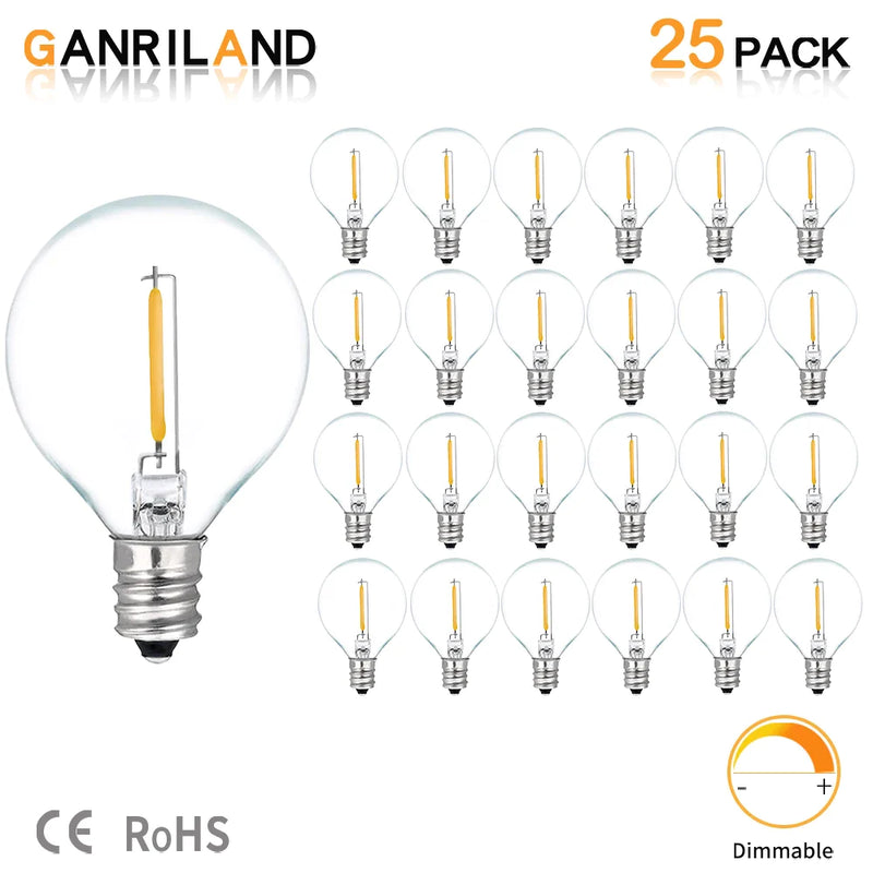 Afralia™ 25PCS G40 LED String Lights Bulb E12 Screw Warm White 2200K Amber Glass