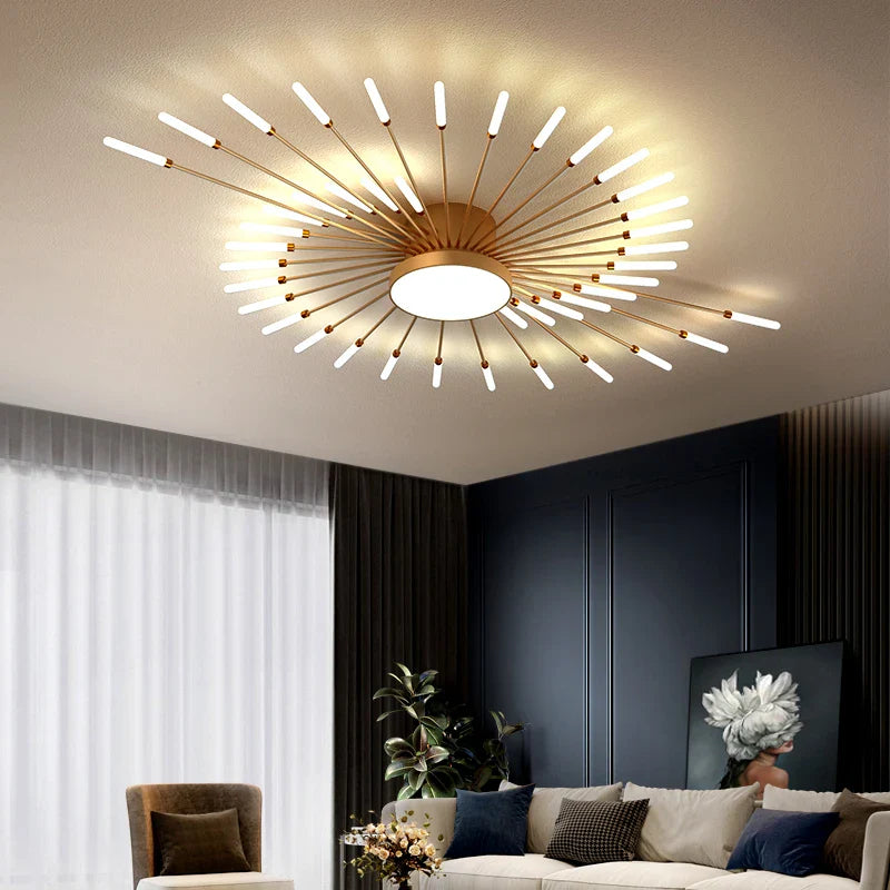 Afralia™ LED Fireworks Chandelier: Modern Ceiling Lamp for Home Decor, Black Kitchen Lighting Fixtures