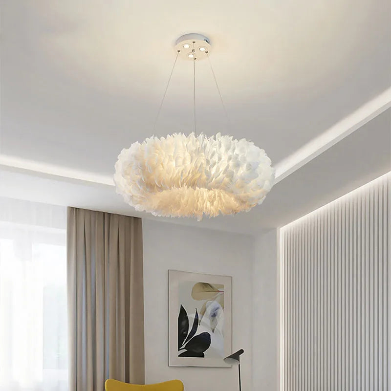 Afralia™ Feather Pendant Lamp, Romantic Fairy LED Chandelier for Living Room & Bedroom