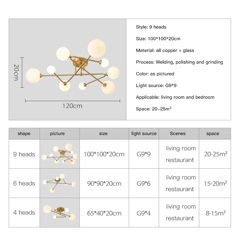 Afralia™ Copper Glass Ball Chandelier: Modern Ceiling Lamp for Living Room, Bedroom & Children's Home