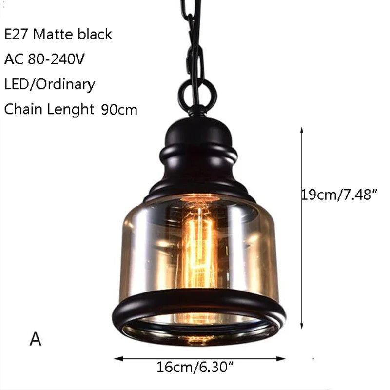 Afralia™ Loft Industrial Chain Pendant Lights Vintage Edison Dinning Room Lamps Glass Shades