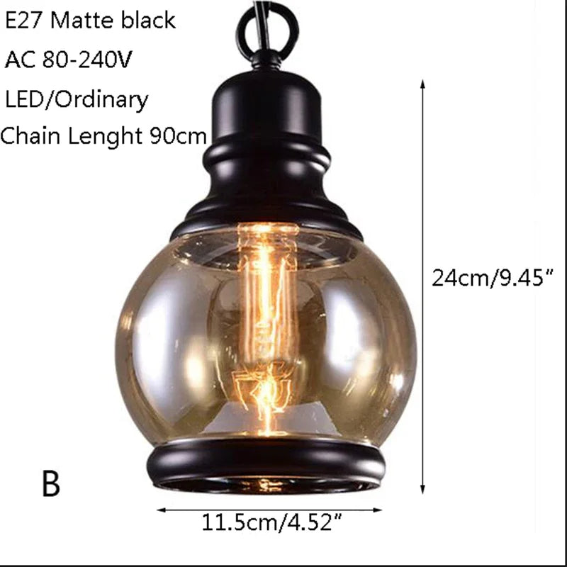 Afralia™ Loft Industrial Chain Pendant Lights Vintage Edison Dinning Room Lamps Glass Shades