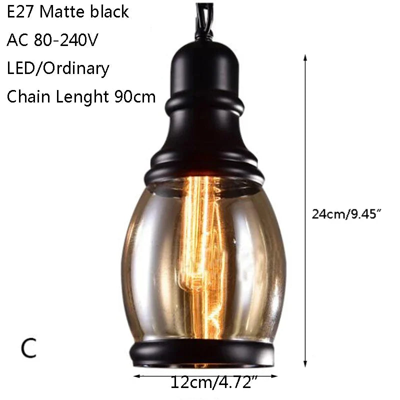 Afralia™ Loft Industrial Chain Pendant Lights Vintage Edison Dinning Room Lamps Glass Shades