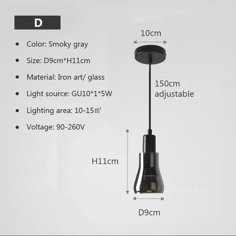 Afralia™ Modern Smoke Glass Pendant Light for Dining Room Bedroom Kitchen Island