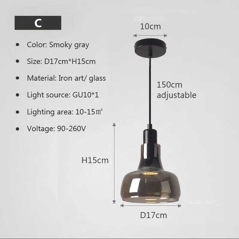 Afralia™ Modern Smoke Glass Pendant Light for Dining Room Bedroom Kitchen Island