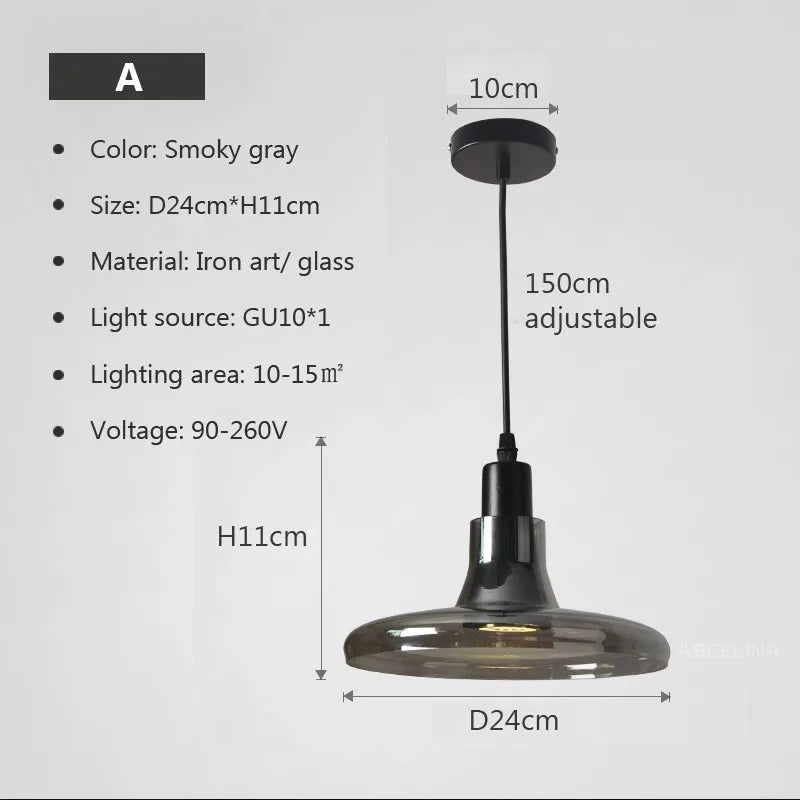 Afralia™ Modern Smoke Glass Pendant Light for Dining Room Bedroom Kitchen Island